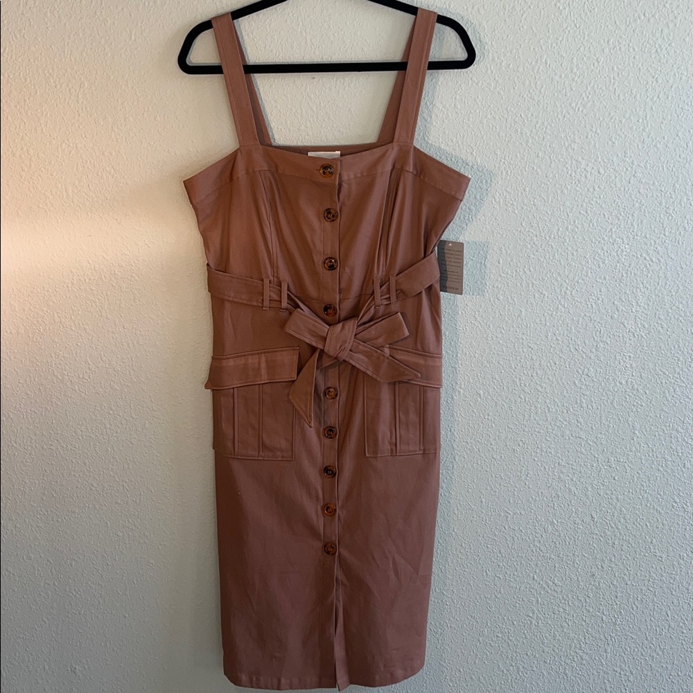 MELLODAY Brown Midi Dress with Button Detail